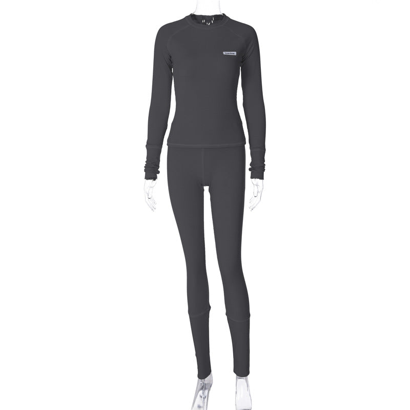 Slim-Fit Ribbed Two-Piece Legging Set with Thumbholes