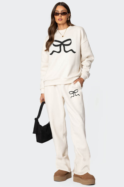 Oversized Sweatshirt and Wide-Leg Pants Set with Bow Print