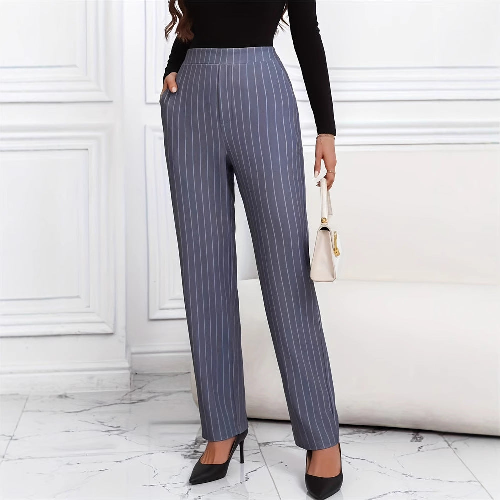 Pinstripe Straight-Leg Trousers with Stretch