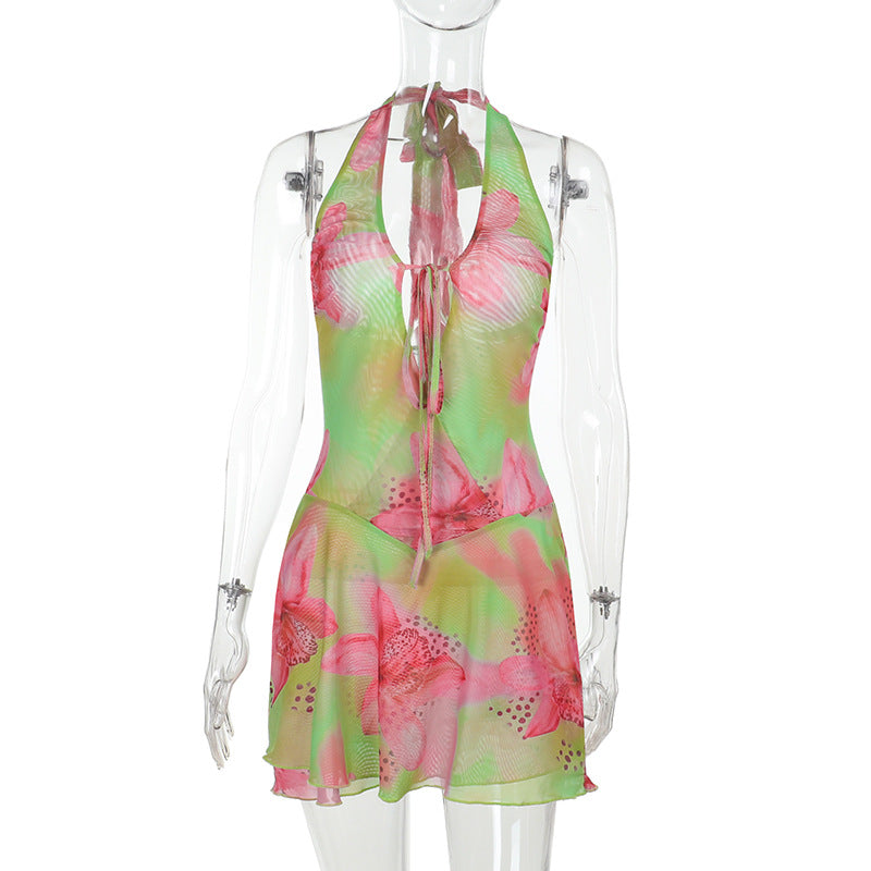 Backless Floral Print Sleeveless Maxi Dress Polyester