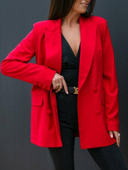 Solid Longline Blazer with Double-Breasted Front