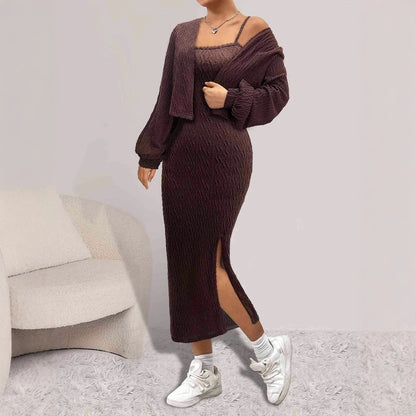 Knitted Twist Set with Cropped Cardigan & Midi Dress