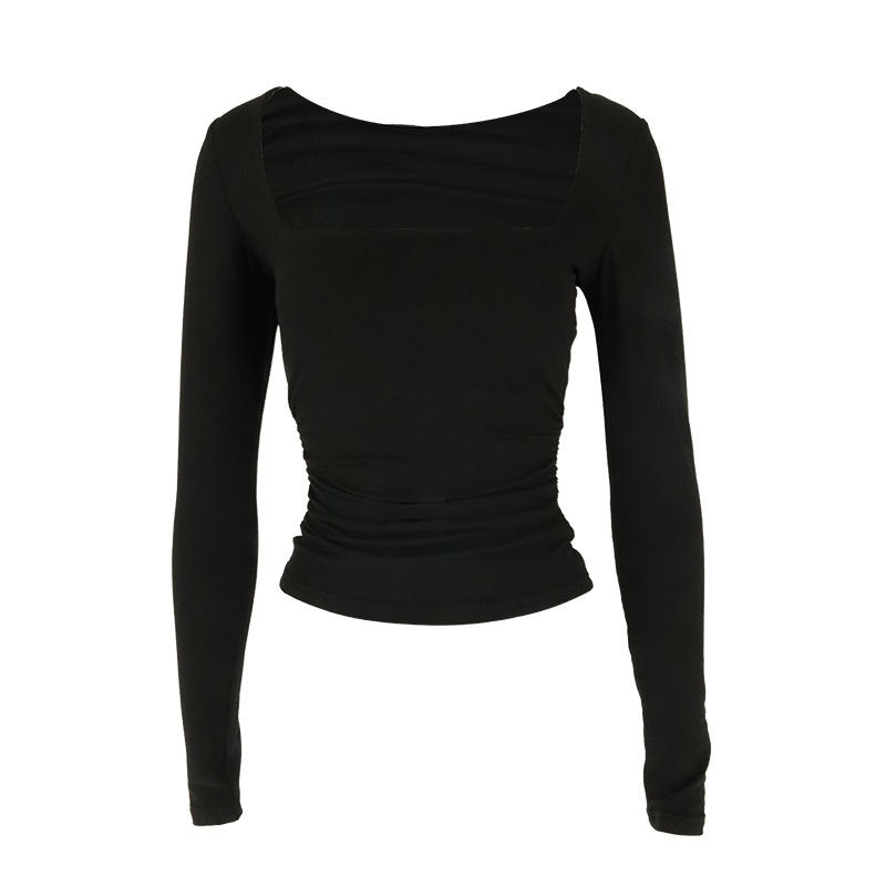 Slim Fit Square Neck Long Sleeve Cropped Top