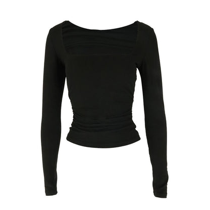 Slim Fit Square Neck Long Sleeve Cropped Top