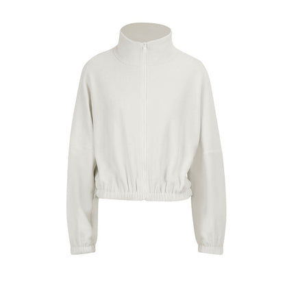 Cropped Fleece Zip-Up Jacket with Stand Collar