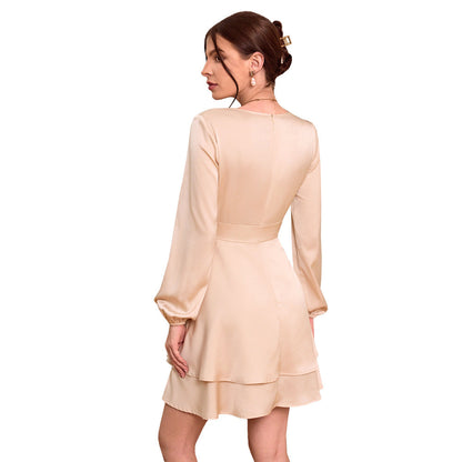 A-Line Mini Dress with V-Neck and Layered Pleated Skirt