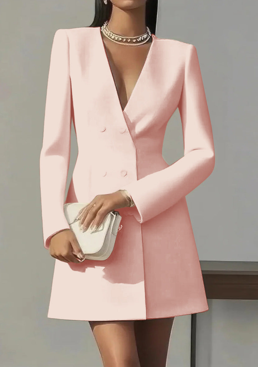 Blazer Mini Dress with Double-Breasted V-Neck