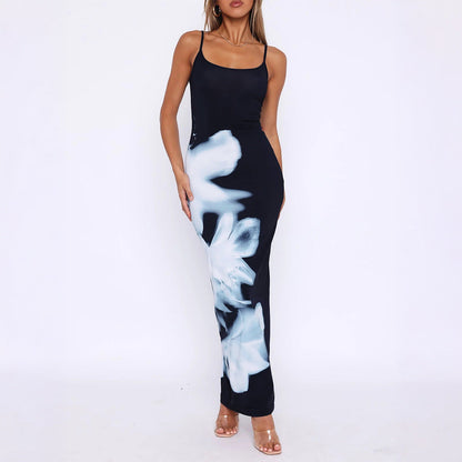 Floral Print Bodycon Maxi Dress with Spaghetti Straps