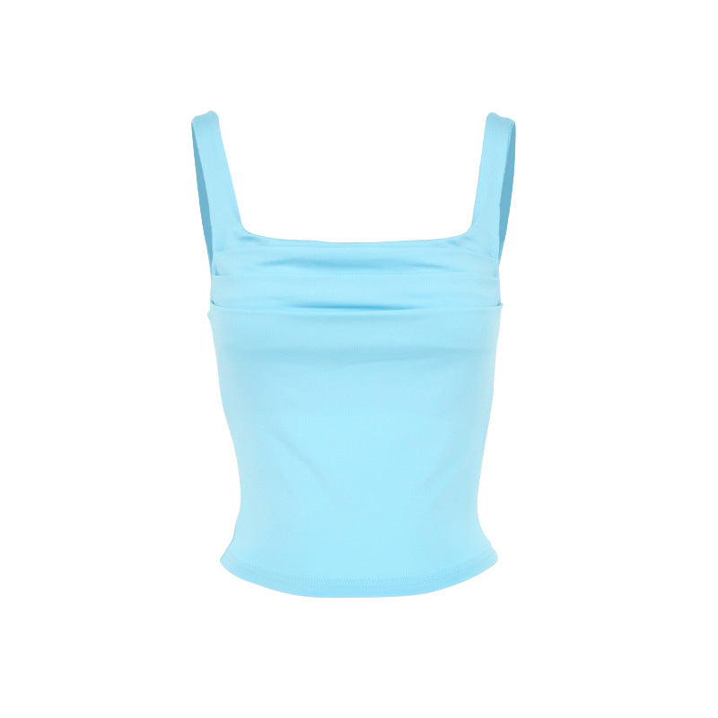 Ruched Slim-Fit Tank Top with Square Neckline