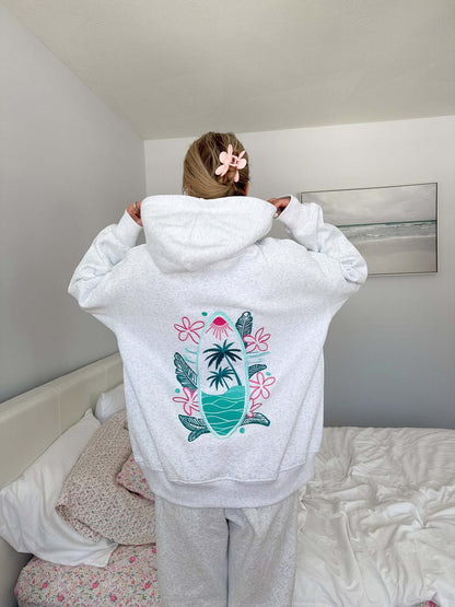 Oversized Surfboard Print Hoodie with Raglan Sleeves