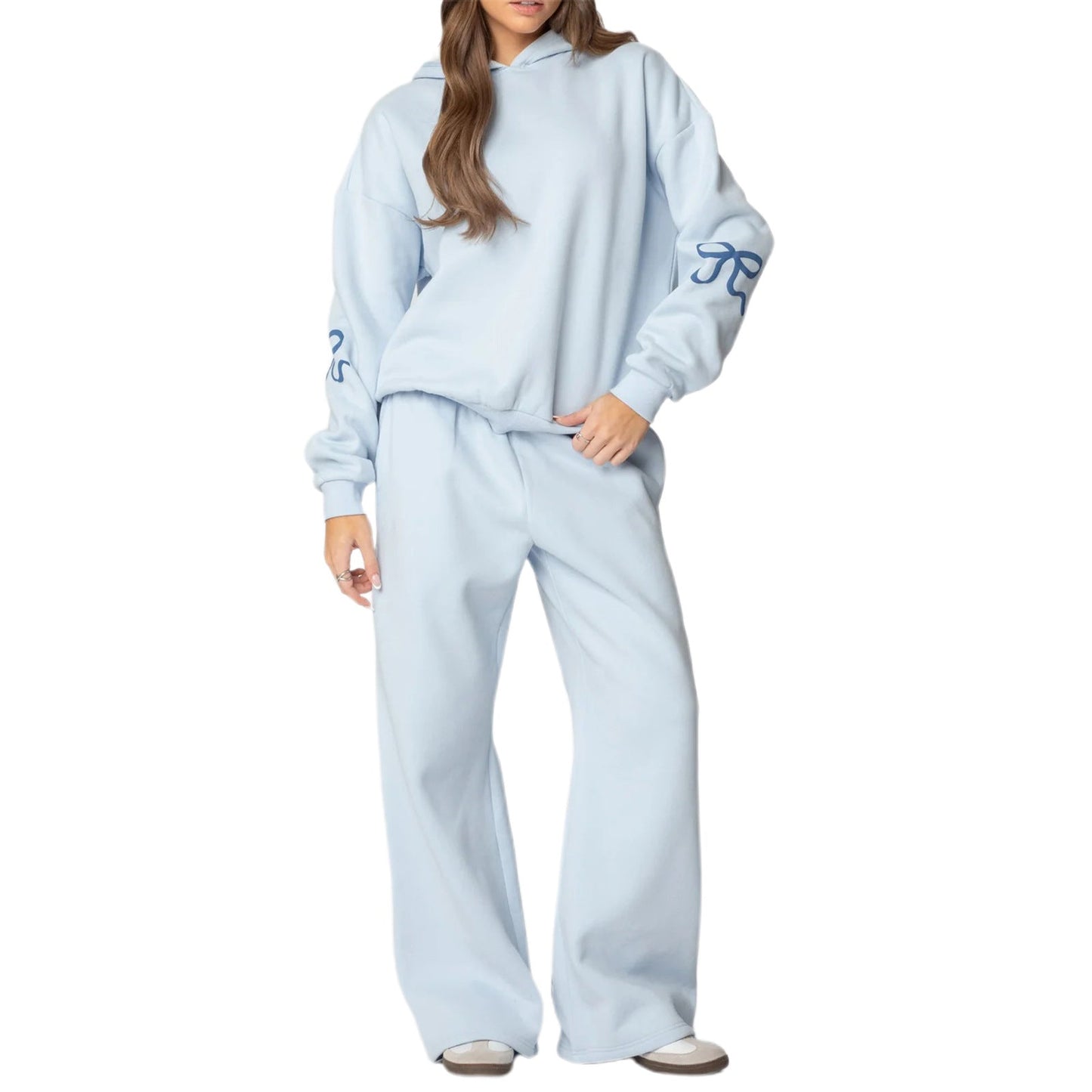 Oversized Sweatshirt and Wide-Leg Pants Set with Bow Print