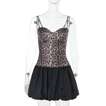 Leopard Print Corset Mini Dress with Bubble Skirt