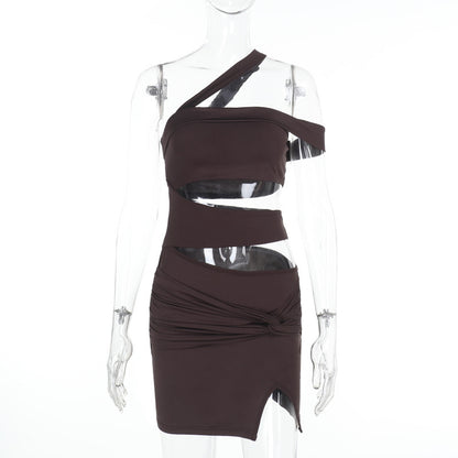 Bodycon Mini Dress with Asymmetrical Cut-Outs and Side Slit