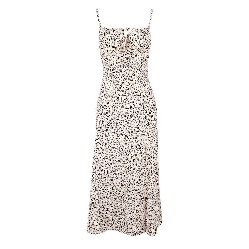 Floral Print Maxi Slip Dress with Tie Front and Side Slit