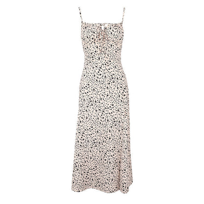 Floral Print Maxi Slip Dress with Tie Front and Side Slit