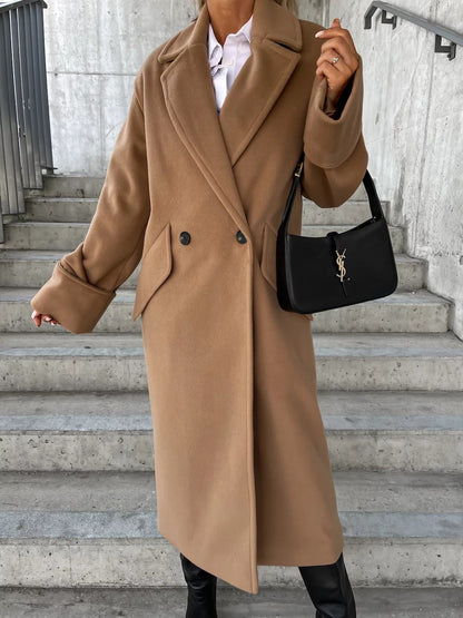 Long Coat with Suit Collar and Double-Breasted Front
