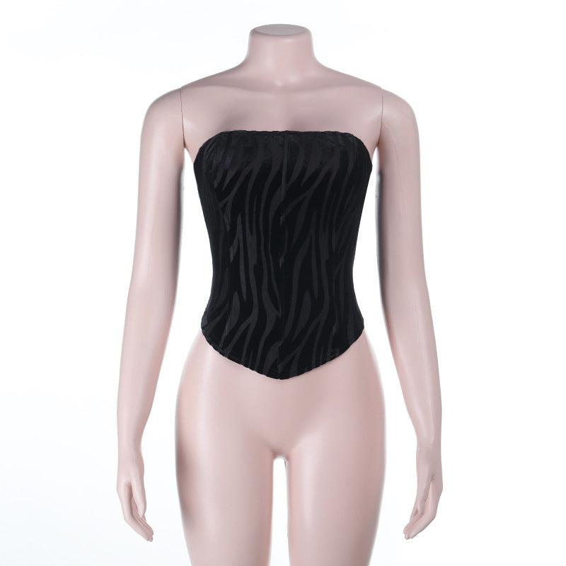 Zebra Print Strapless Corset Top with Backless Detail