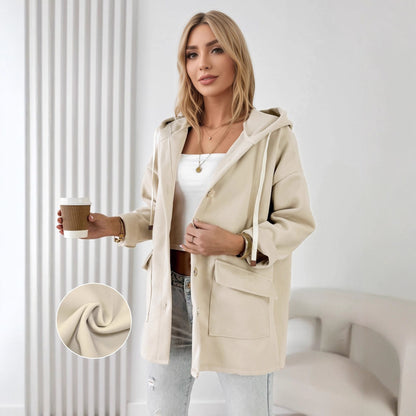 Solid Hooded Shacket with Flap Pockets and Drawstring