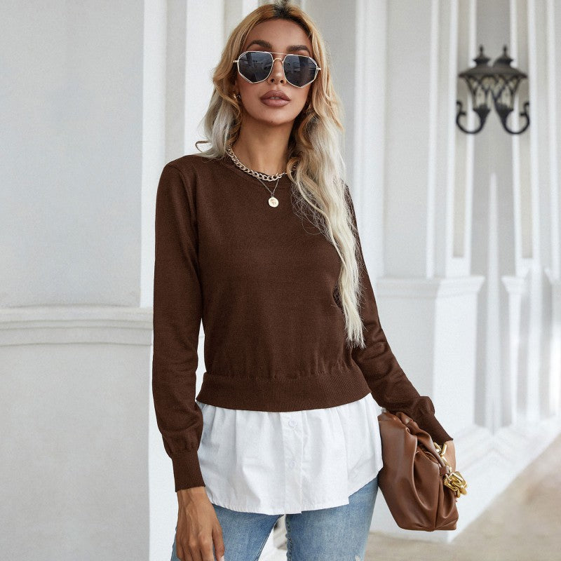 Slim Fit Layered Knit Pullover with Contrast Shirt Hem