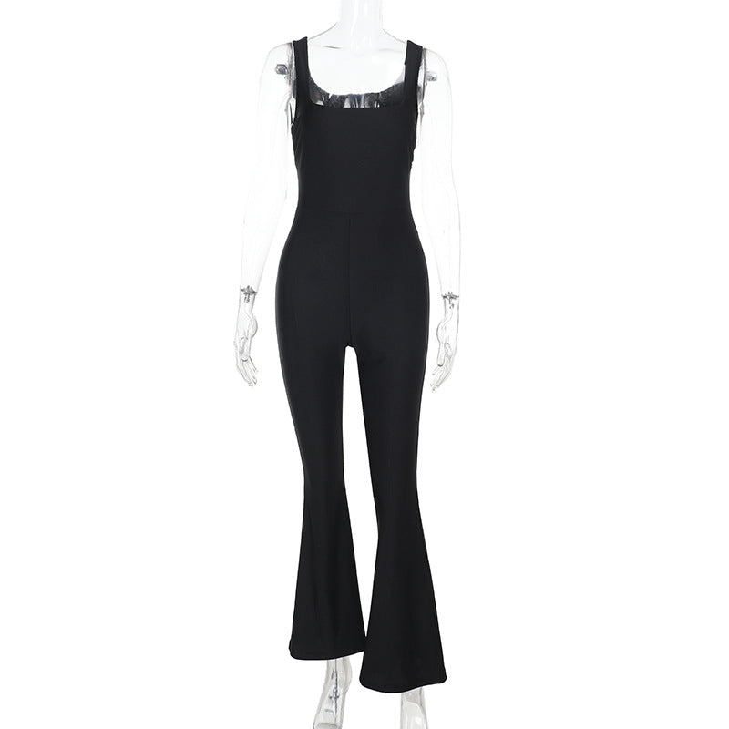 Bodycon Jumpsuit with Square Neck and Straight-Leg Trousers