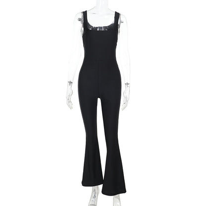 Bodycon Jumpsuit with Square Neck and Straight-Leg Trousers