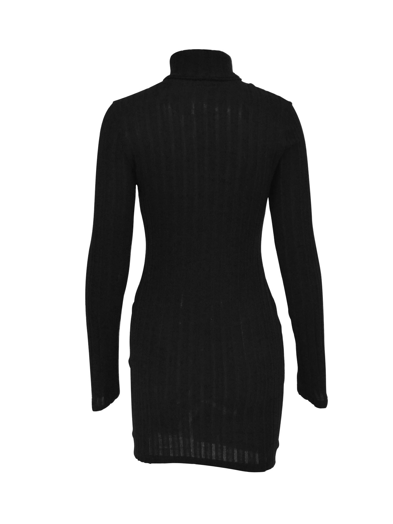 Ribbed Bodycon Mini Dress with High Neck and Long Sleeves
