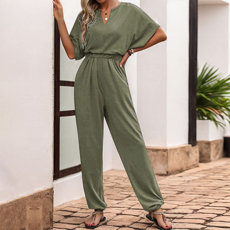 Loose Jumpsuit with Bat Sleeves and Elasticated Waist