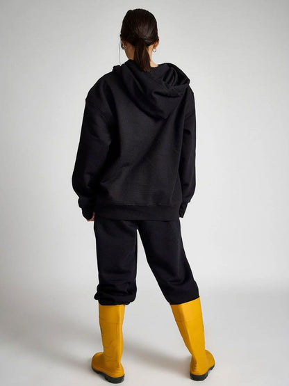 Women Black Signature Oversized Heavyweight Hoodie Fleece
