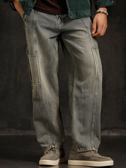 Men Comfort Baggy Mid-Rise Heavy Fade Jeans