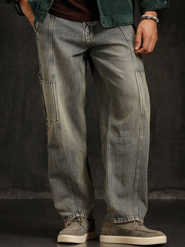 Men Comfort Baggy Mid-Rise Heavy Fade Jeans