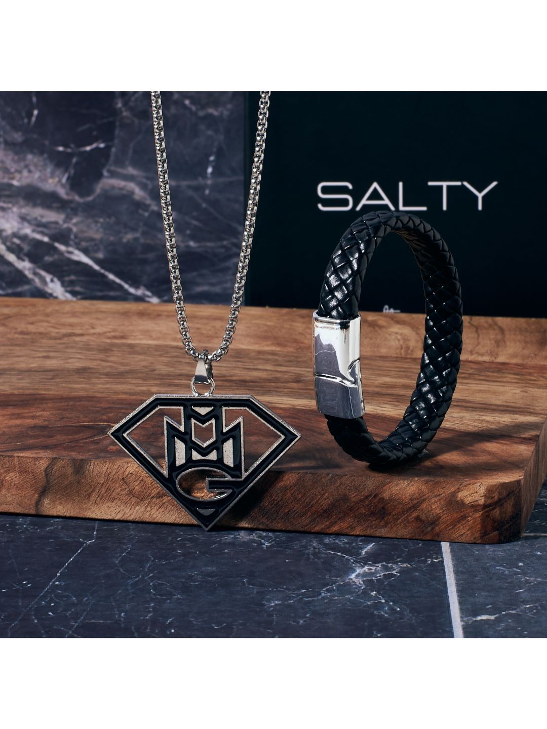 SALTY Natty Locket Chain & Avrum Leather Bracelet Jewellery Set
