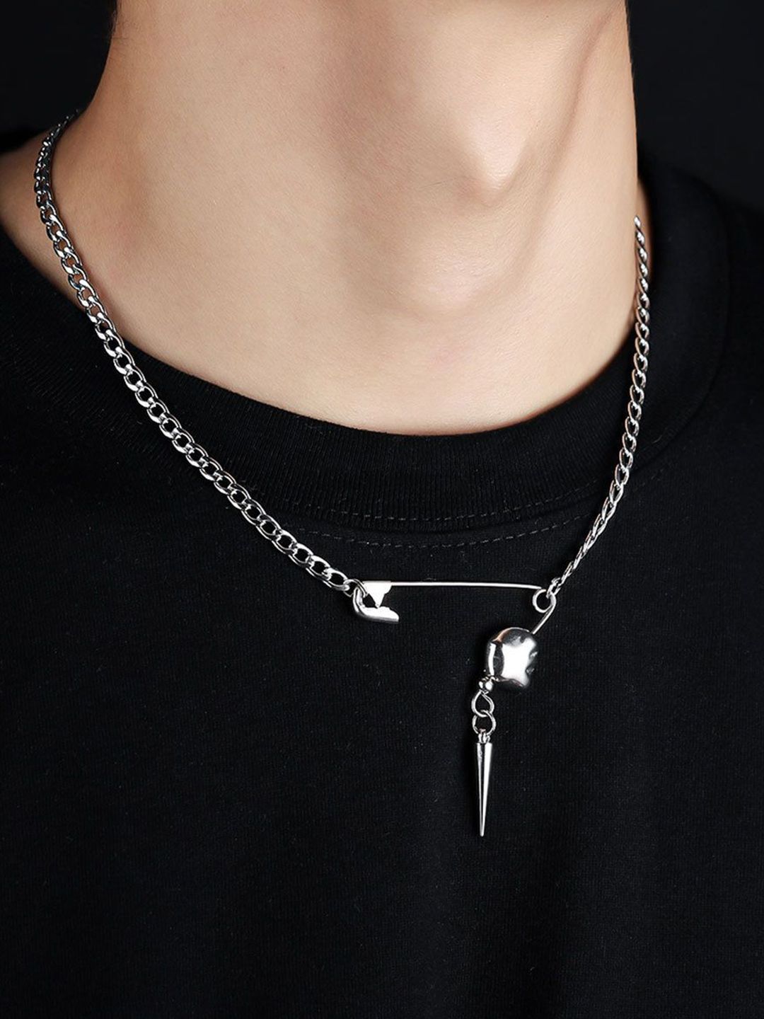 Stainless Steel Silver-Plated Contemporary Pendant With Chain
