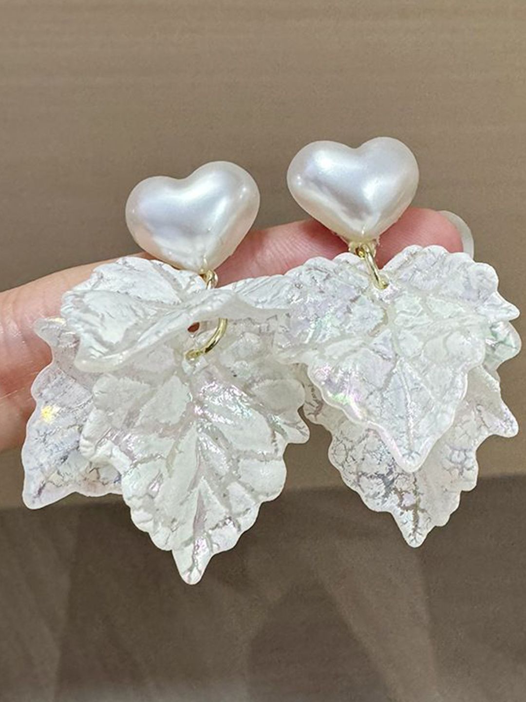 Artificial Beaded Heart Shaped Drop Earrings