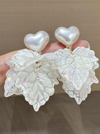 Artificial Beaded Heart Shaped Drop Earrings