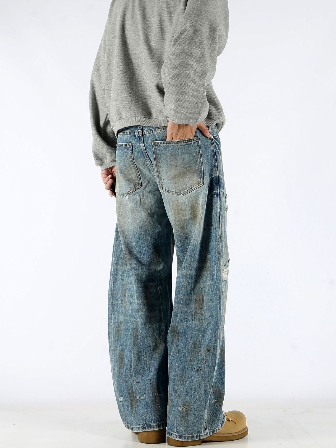 Men Wide Leg Mid-Rise Jeans