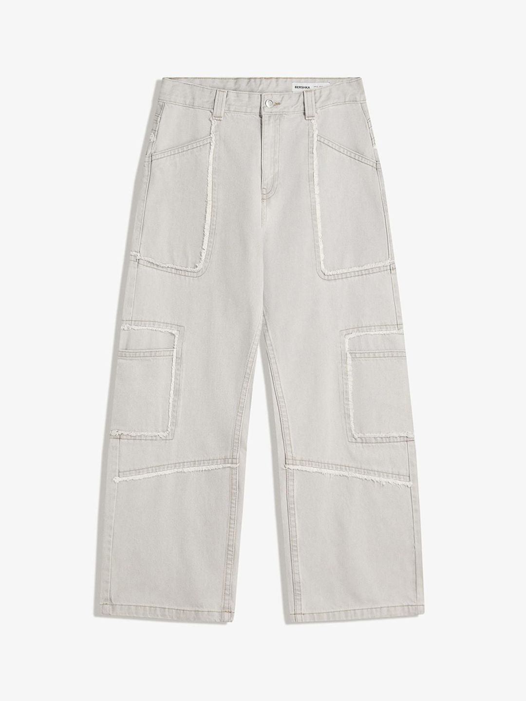 Men Relaxed Mid Rise Baggy Fit Fringing Cotton Cargo Jeans