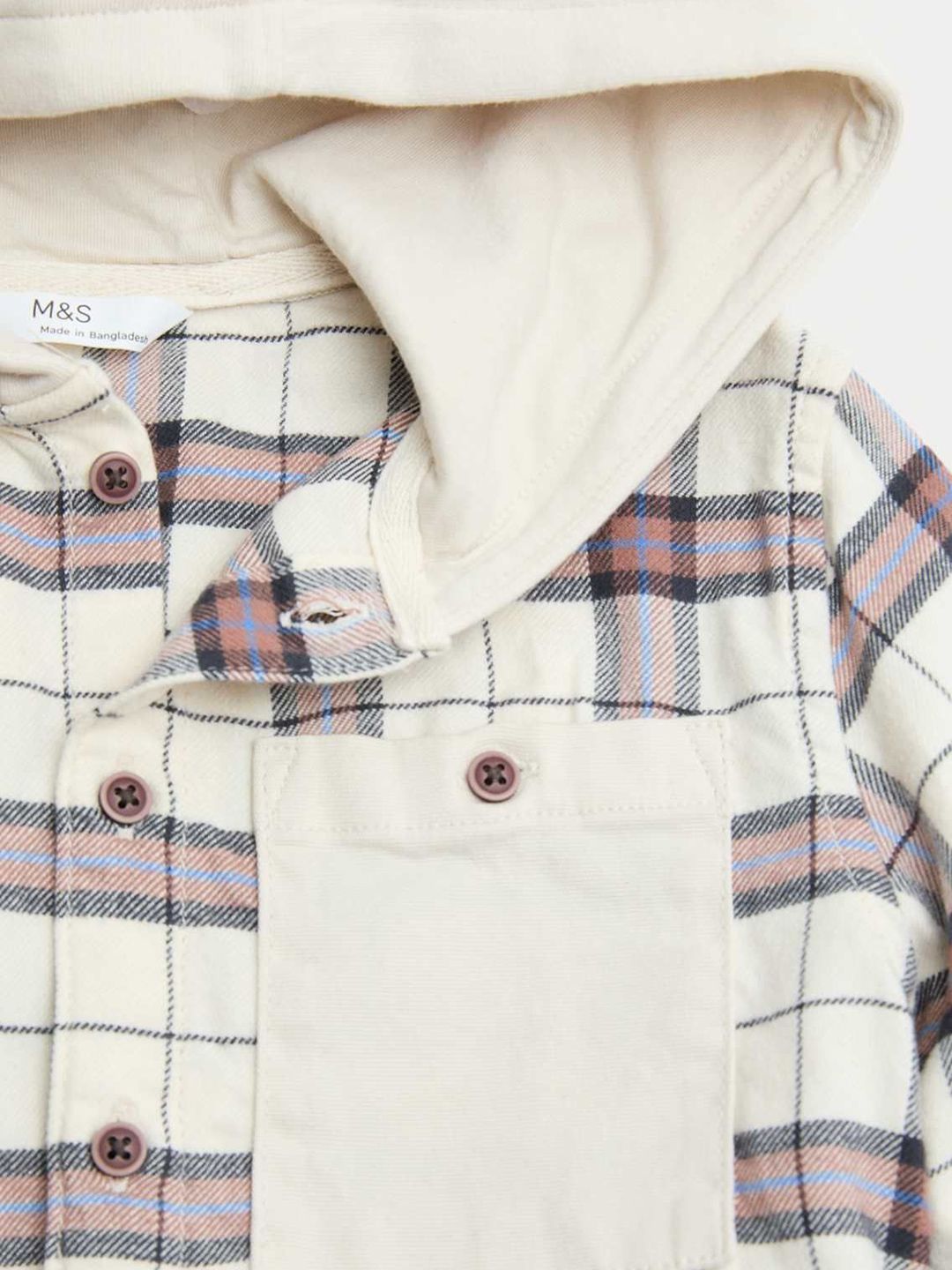 Pure Cotton Checked Hooded Shirt
