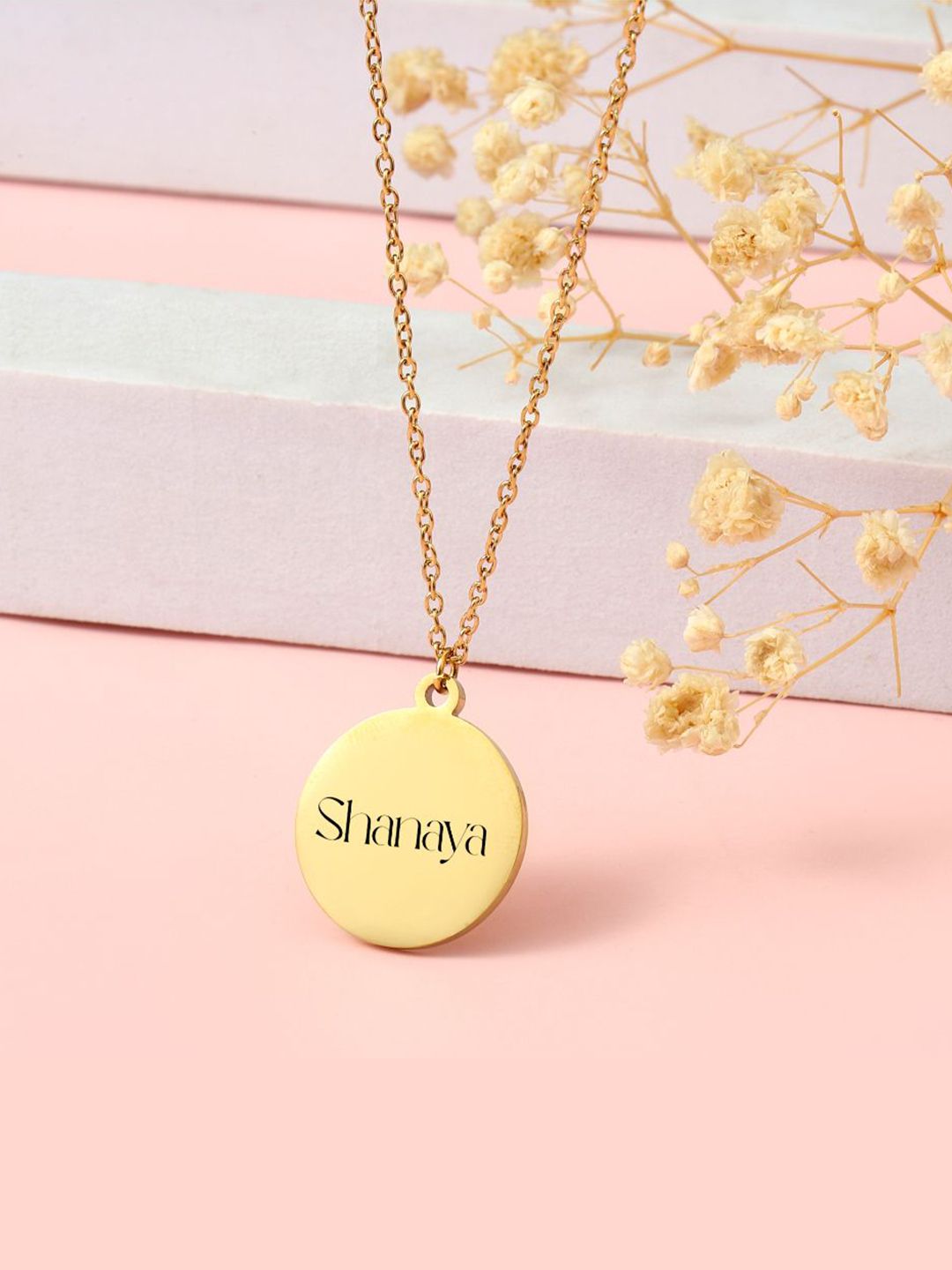 SALTY Women Minimal Round-Shaped  Personalised Golden Pendant With Chain