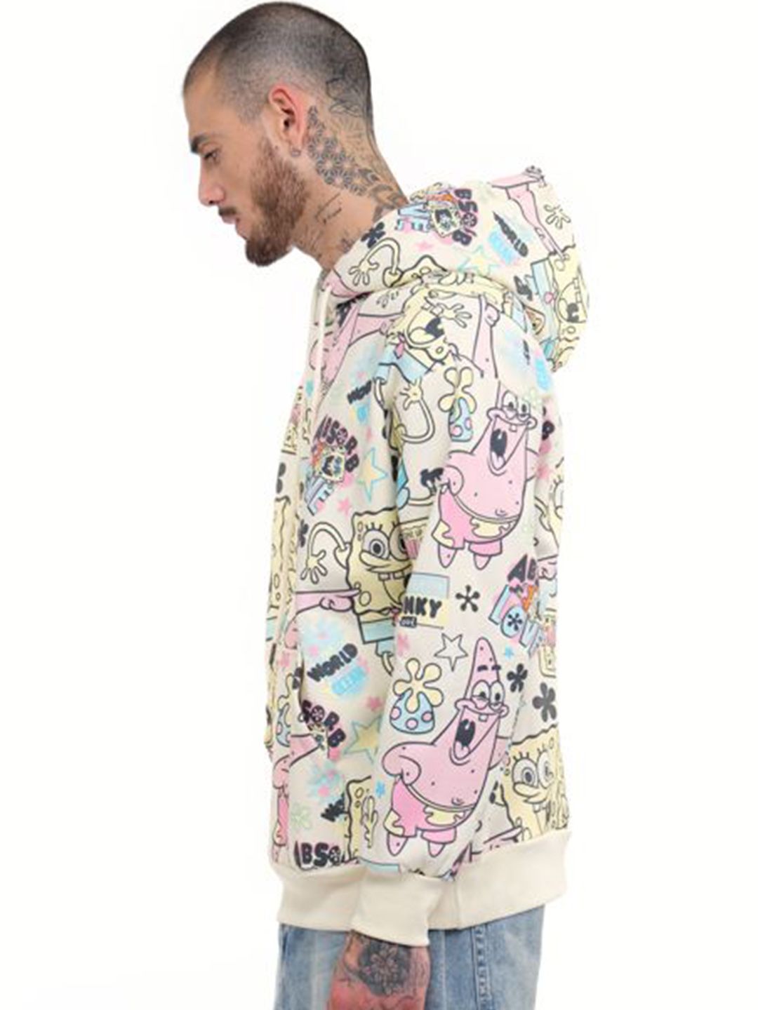 Men Printed SpongeBob All Over Hoodie