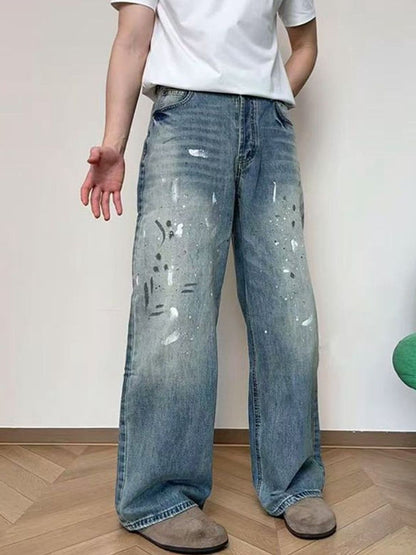 Men Wide Leg Mid-Rise Light Fade Jeans