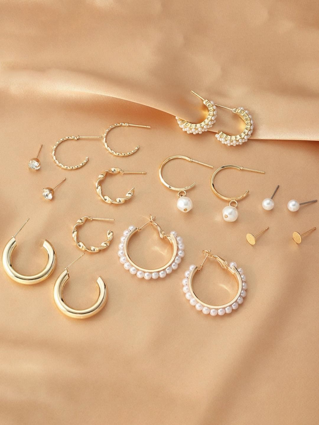 SALTY Set Of 7 Pearl Studded Hoop & Stud Earrings