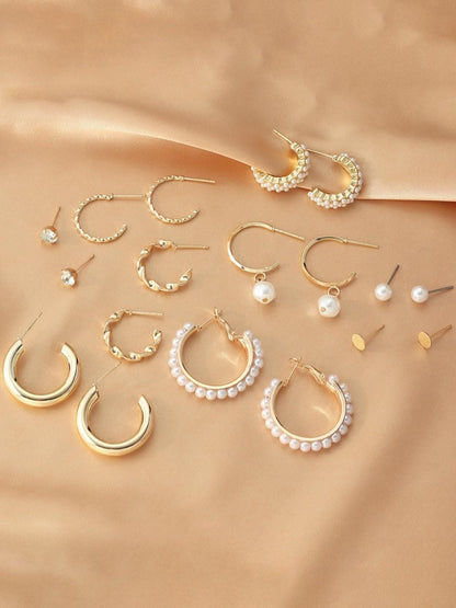 SALTY Set Of 7 Pearl Studded Hoop & Stud Earrings