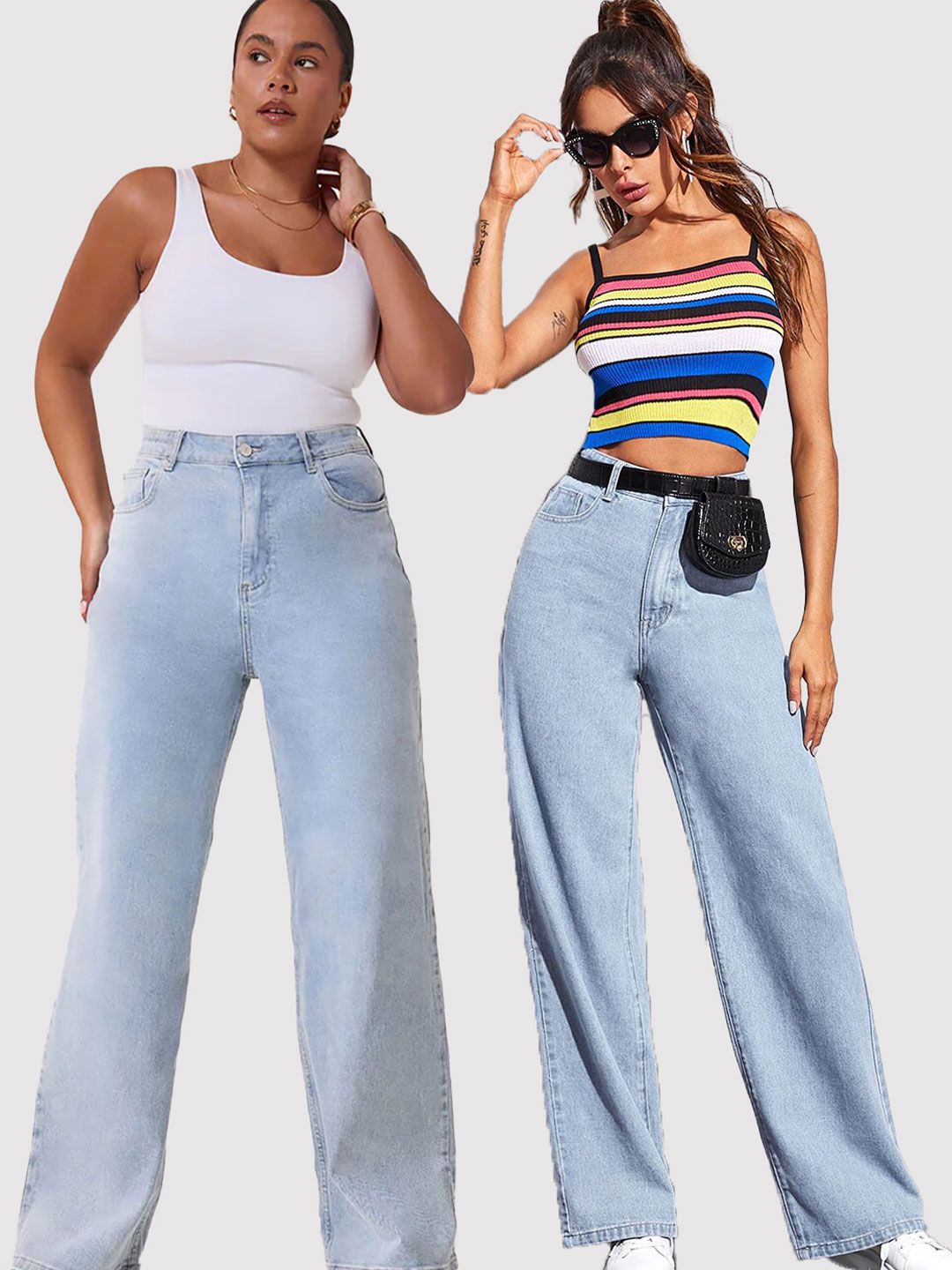 Women Wide Leg High-Rise Light Fade Stretchable Jeans