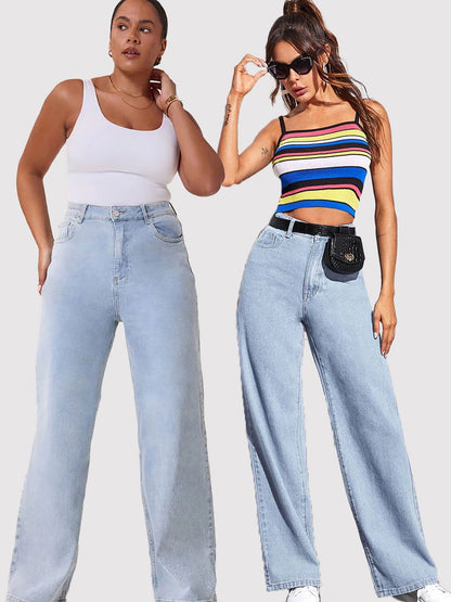 Women Wide Leg High-Rise Light Fade Stretchable Jeans