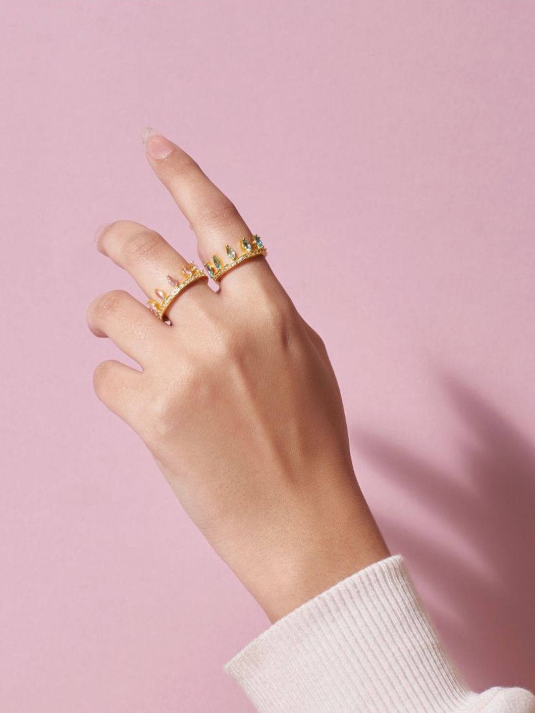 SALTY Pack of 2 Women 2 in 1 Baguette diamond Ring
