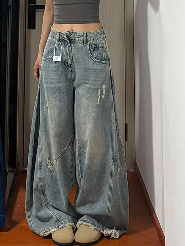 Women Wide Leg Mid-Rise Light Fade Jeans