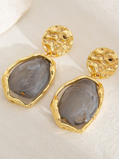 Gold-Plated Oval Drop Earrings