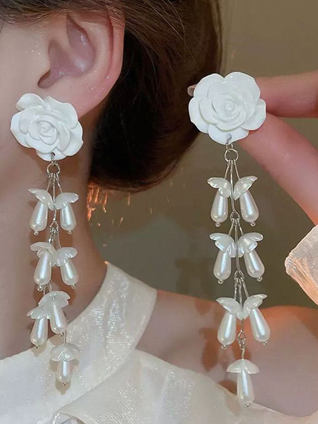 Artificial Beads Beaded Floral Shaped Drop Earrings