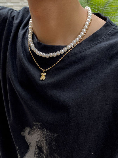 Gold-Plated Artificial Stone Baeded MInimal Necklace