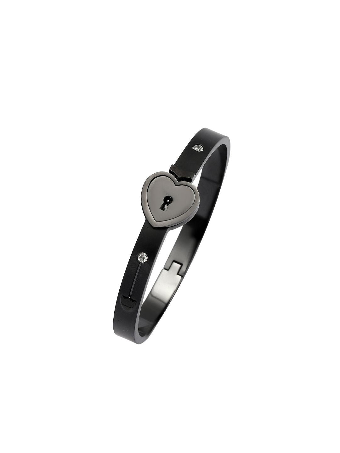 SALTY Stainless Steel Black Lock And Key Love Bracelet And Necklace Set For Women & Girls